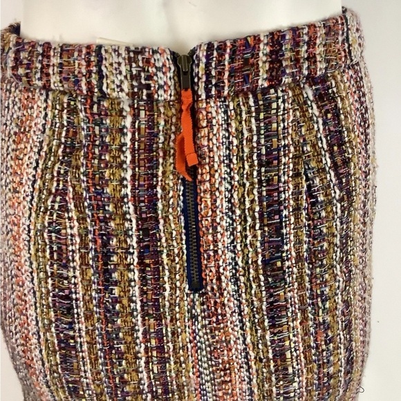 Anthropologie Sz 2 Tweed Fringe Hem Pencil Skirt Multicolor Cotton Acrylic - Picture 7 of 9